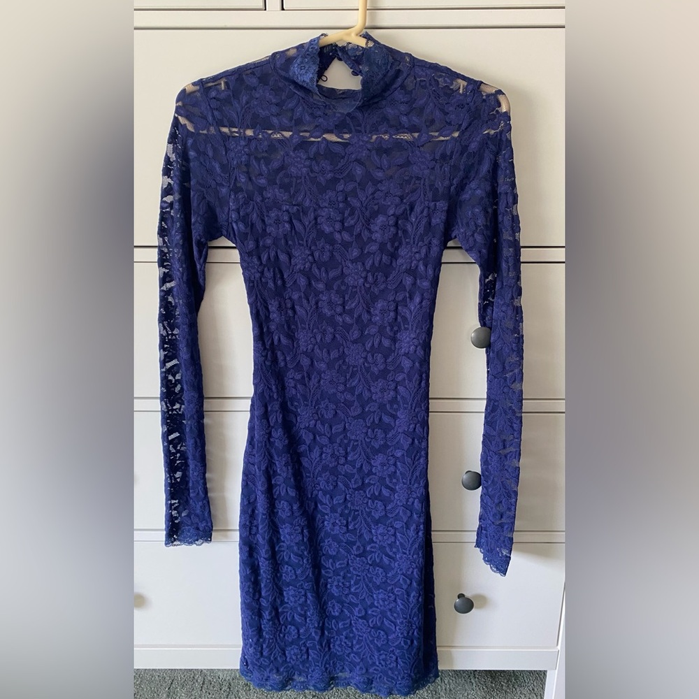 Moda International Royal Blue Lace Long Sleeve Dress